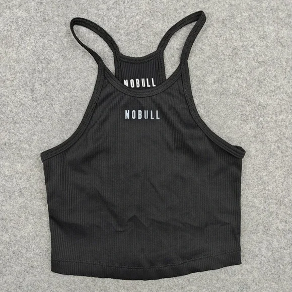 NOBULL Sports Bra Womens XS Black Longline Ribbed Racerback Crop Top USA - Picture 1 of 8